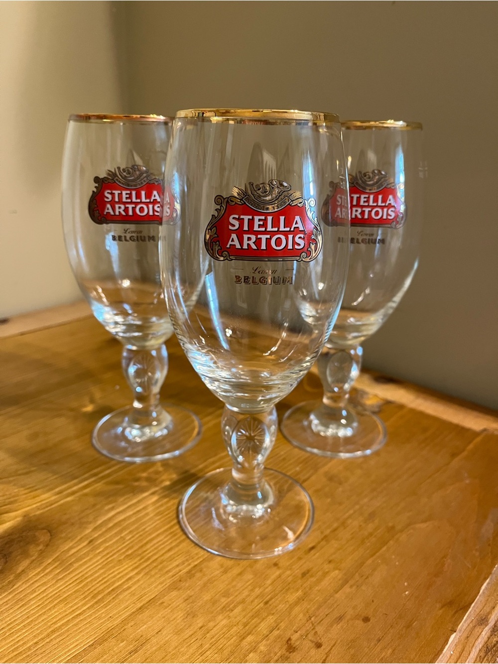 Stella Artois 3-Pack Original Large Beer Glass Chalices 7 1/2” high crystal